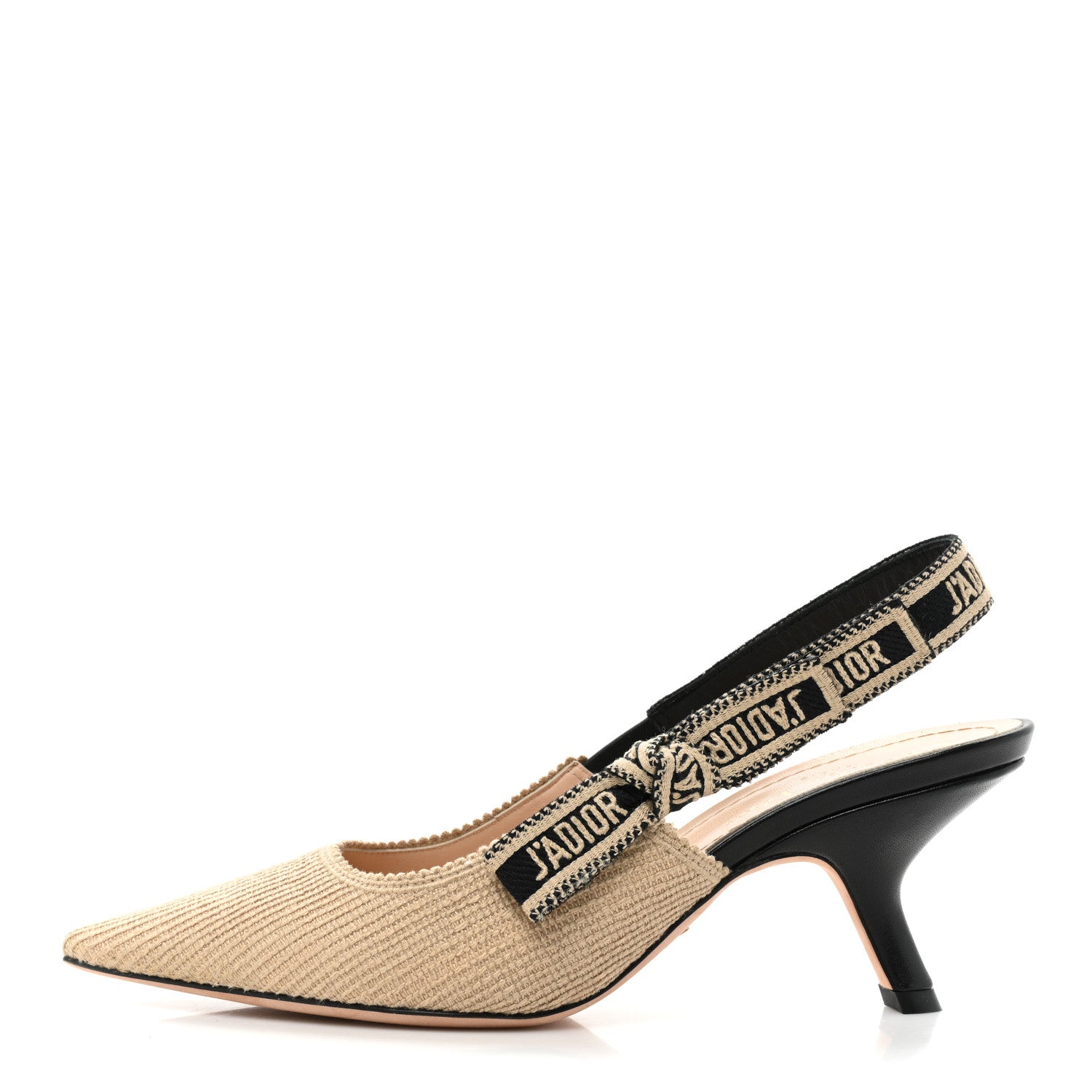 Christian Dior Natural Canvas Ribbon Embroidered J'Adior Slingback 65mm Pumps 37 Black Cream 1 of 9