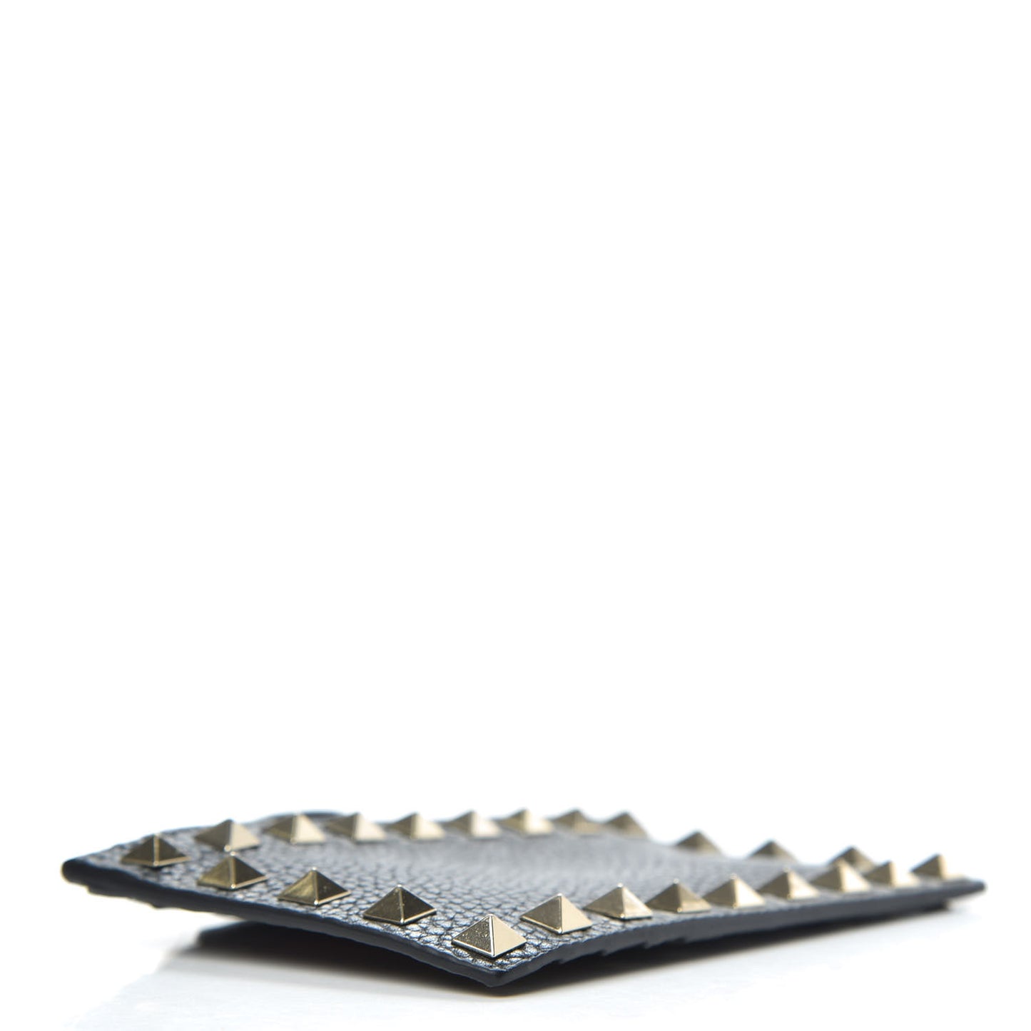 Pebbled Calfskin Rockstud Coin Case Card Holder Black