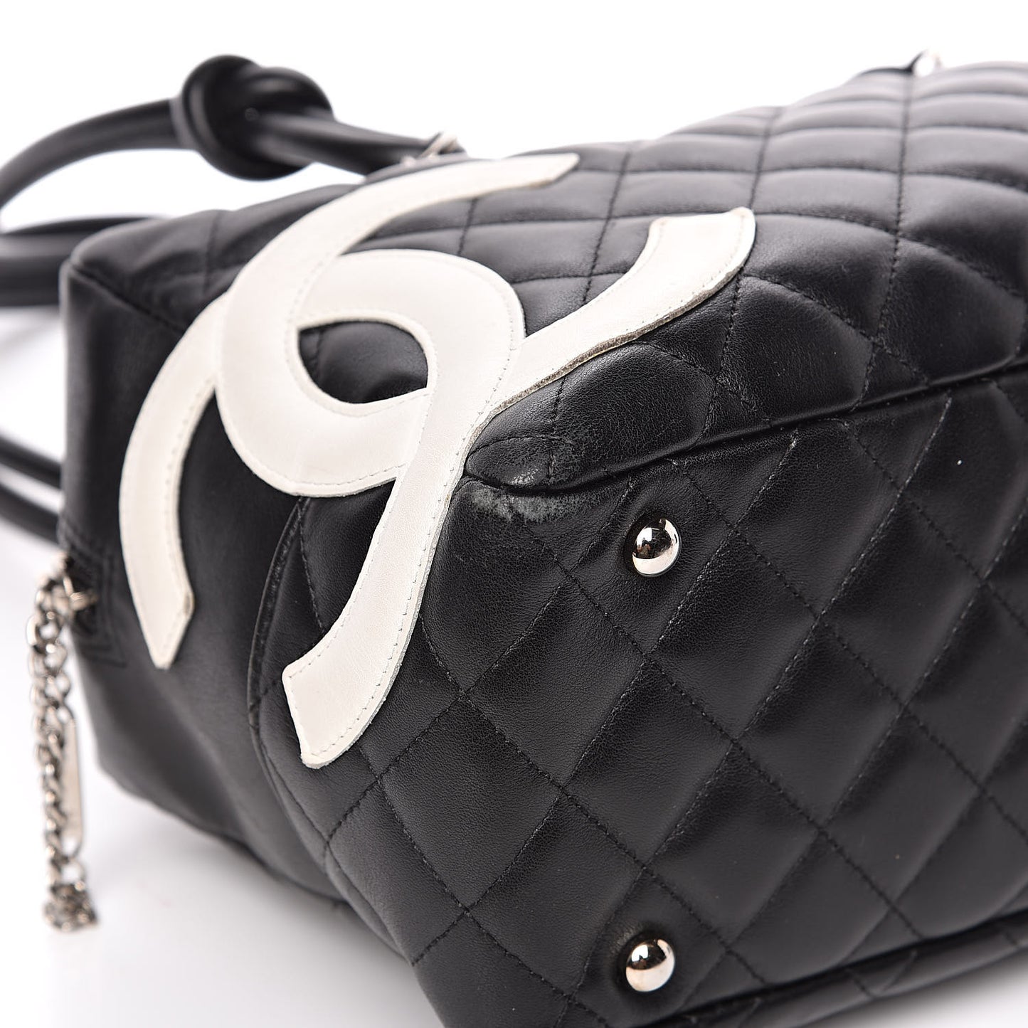 Calfskin Quilted Large Cambon Bowler Black White