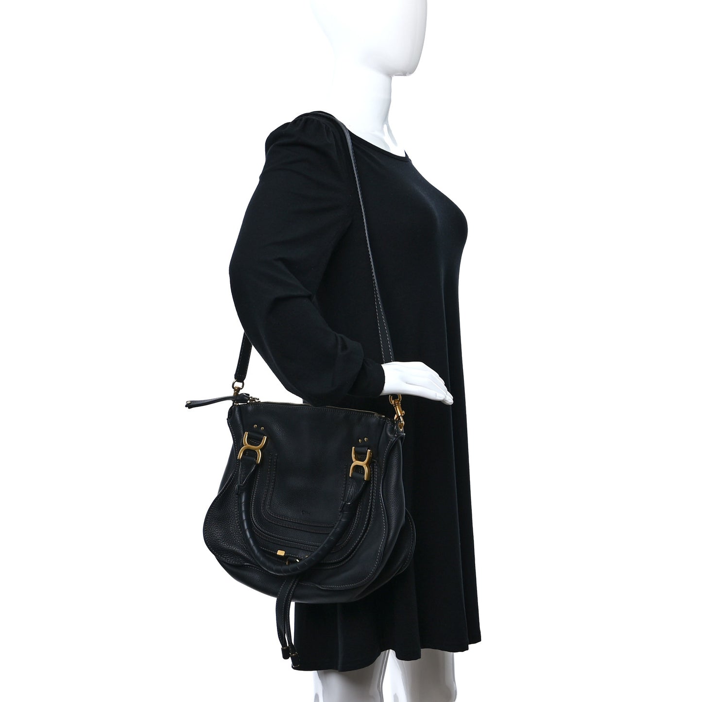 Calfskin Medium Marcie Satchel Black
