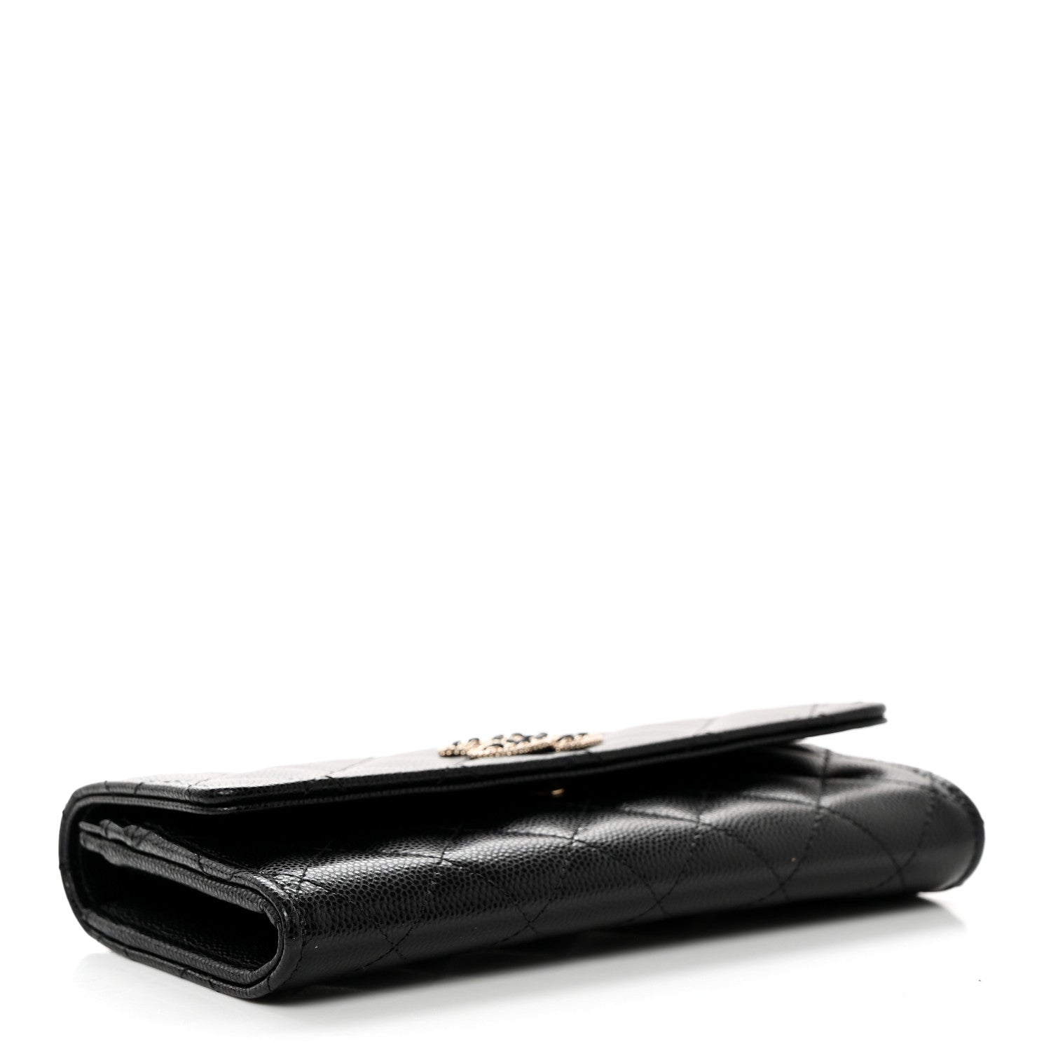 Chanel Caviar Quilted Crystal CC Large Gusset Flap Wallet Black 4 of 9