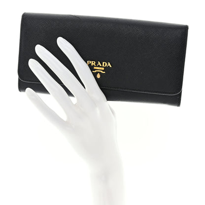 Prada Saffiano Metal Continental Flap Wallet Black 2 of 11