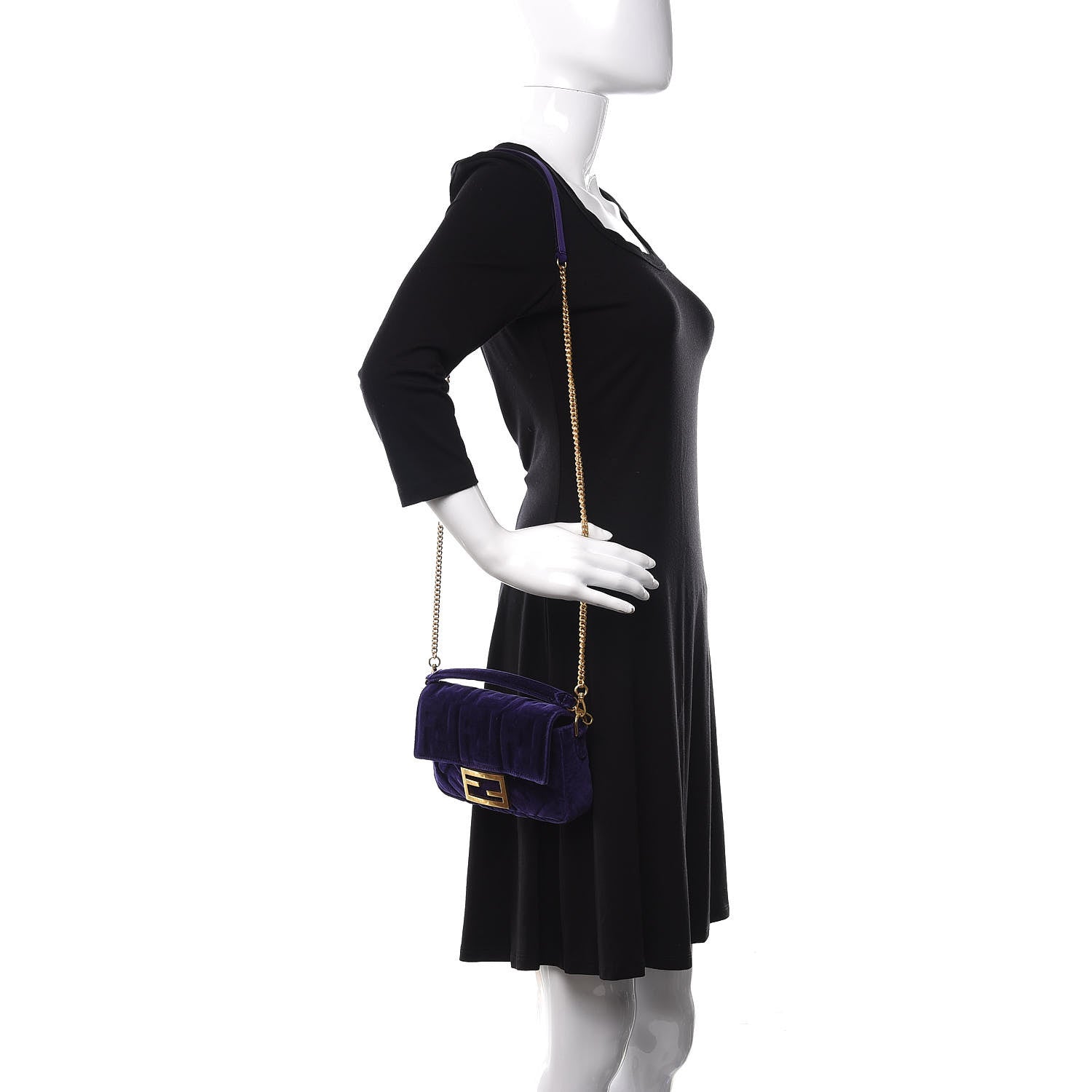 Fendi Velluto FF Embossed Mini Baguette Viola Plus 2 of 13