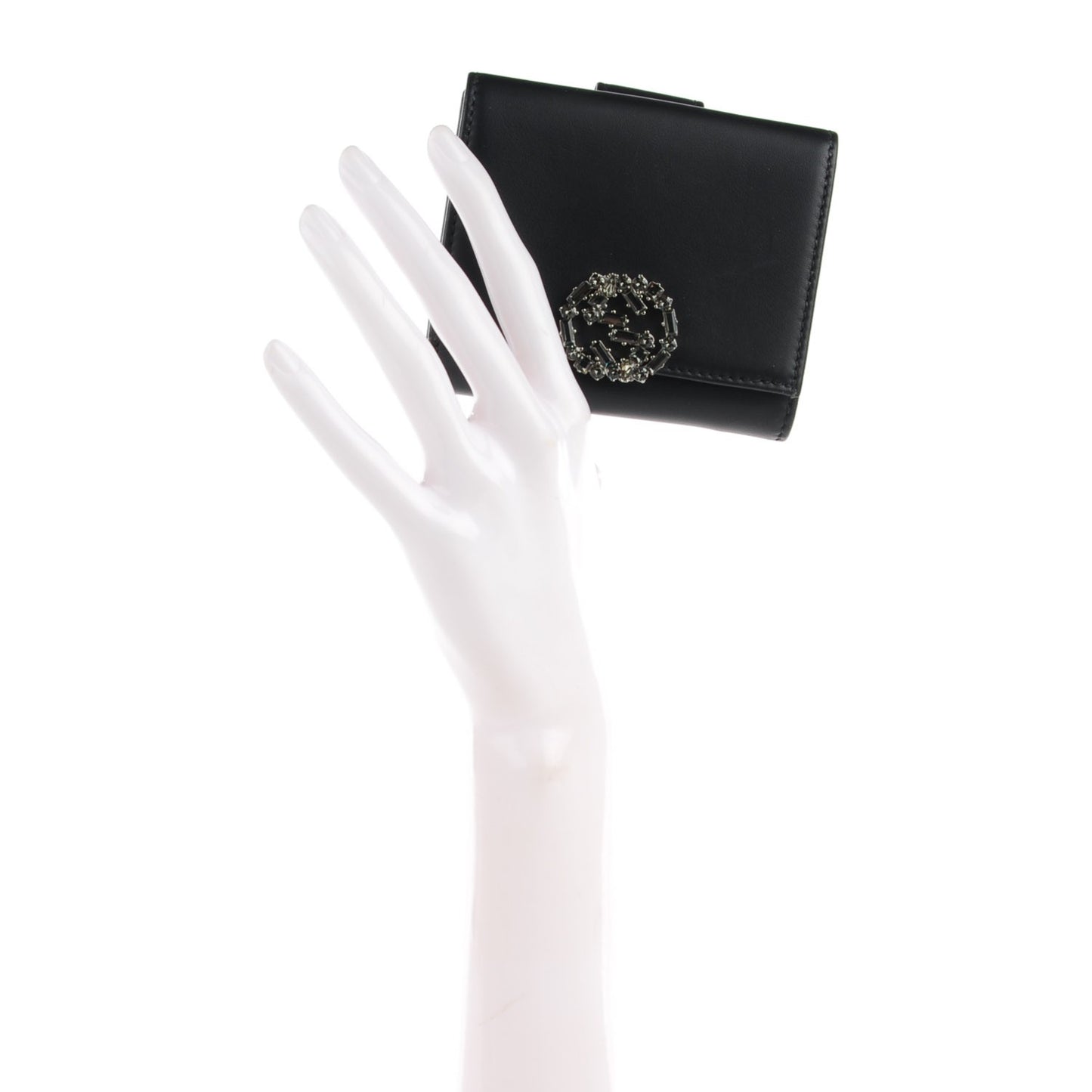 Calfskin Swarovski Crystal Mini GG Sparkling French Flap Wallet Black