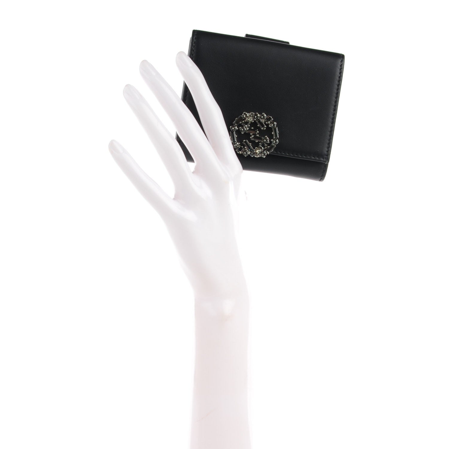 Gucci Calfskin Swarovski Crystal Mini GG Sparkling French Flap Wallet Black 2 of 8