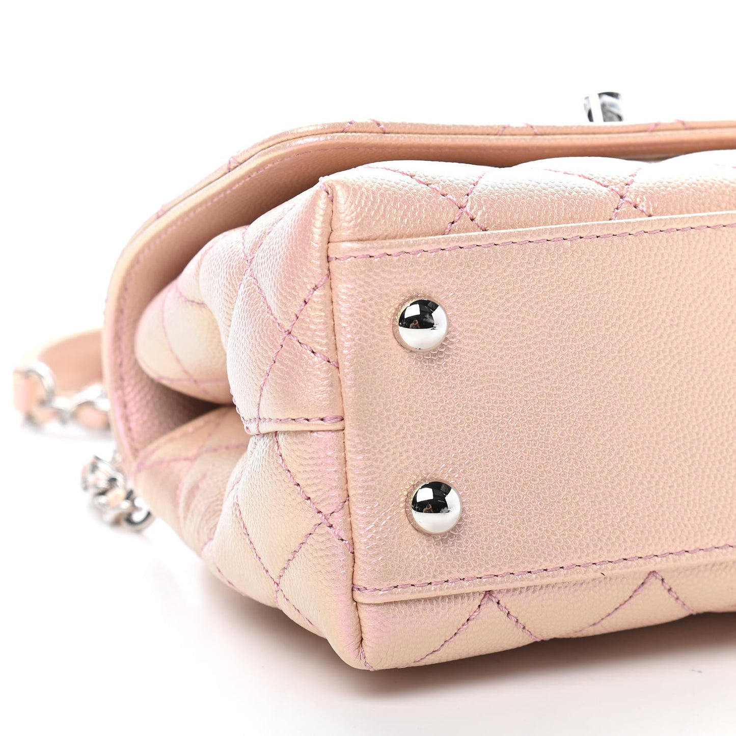 Iridescent Caviar Quilted Extra Mini Coco Handle Flap Light Pink