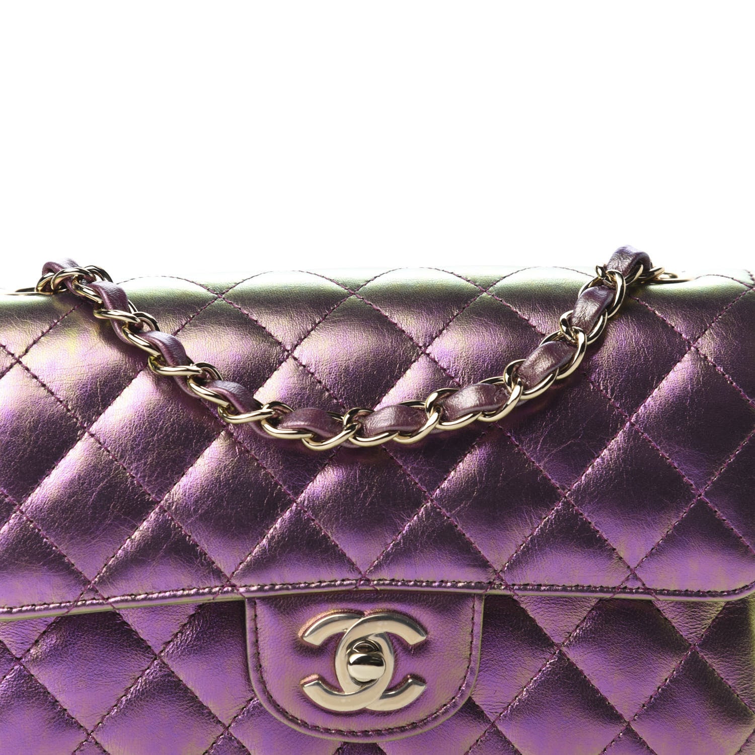 Chanel Iridescent Lambskin Quilted Mini Rectangular Flap Purple 10 of 11