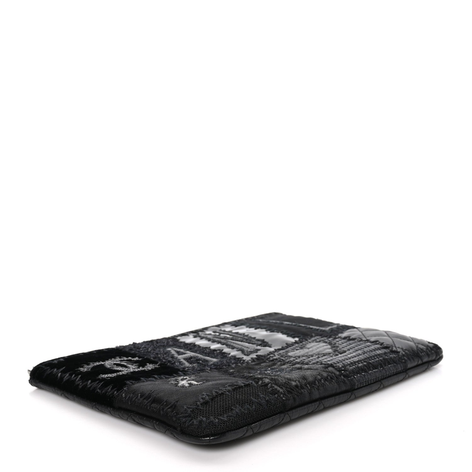Chanel Tweed Patchwork Aged Calfskin Quilted Medium Cosmetic Case Black 4 of 10