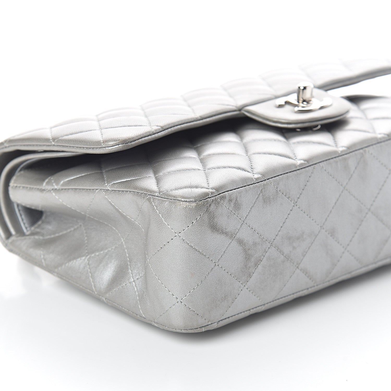 Chanel Metallic Lambskin Quilted Medium Double Flap Silver 9 of 10