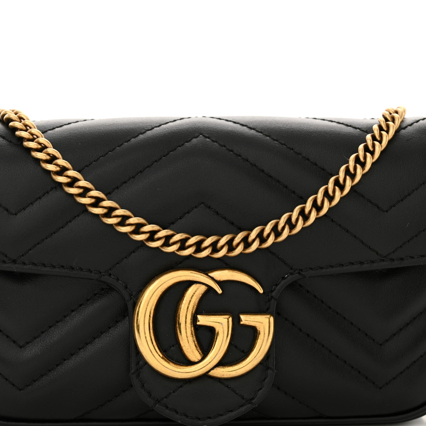 Calfskin Matelasse Super Mini GG Marmont Shoulder Bag Black