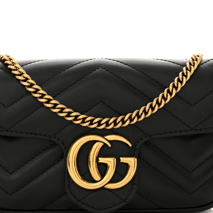 Gucci Calfskin Matelasse Super Mini GG Marmont Shoulder Bag Black 8 of 13
