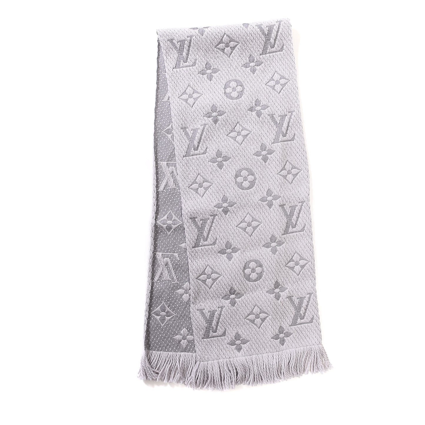 Wool Silk Logomania Scarf Pearl Grey