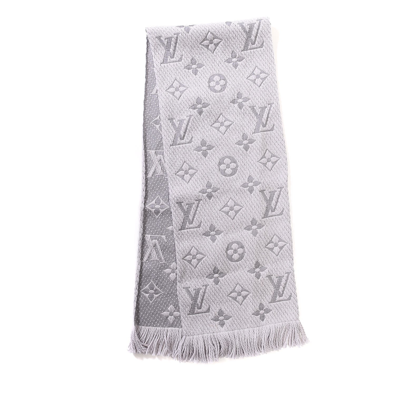 Louis Vuitton Wool Silk Logomania Scarf Pearl Grey 3 of 5