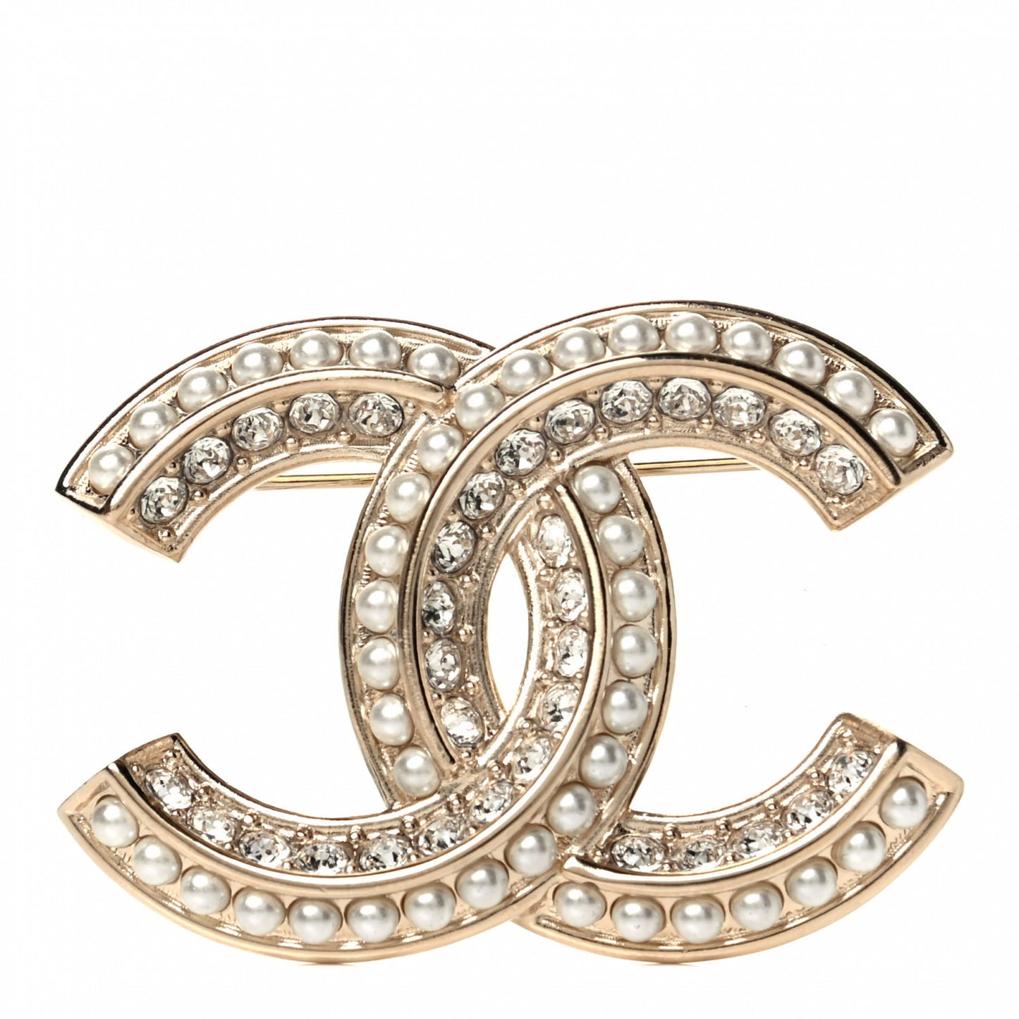 Pearl Crystal Queen of France CC Brooch Gold