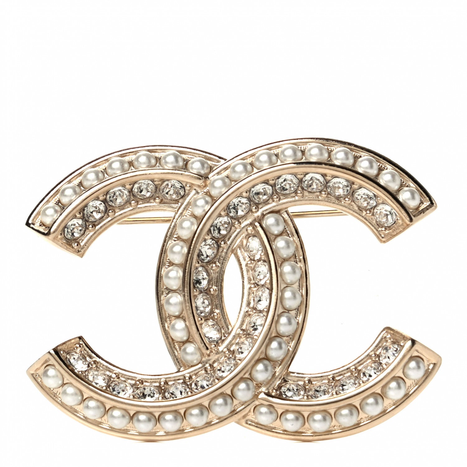 Chanel Pearl Crystal Queen of France CC Brooch Gold 1 of 5