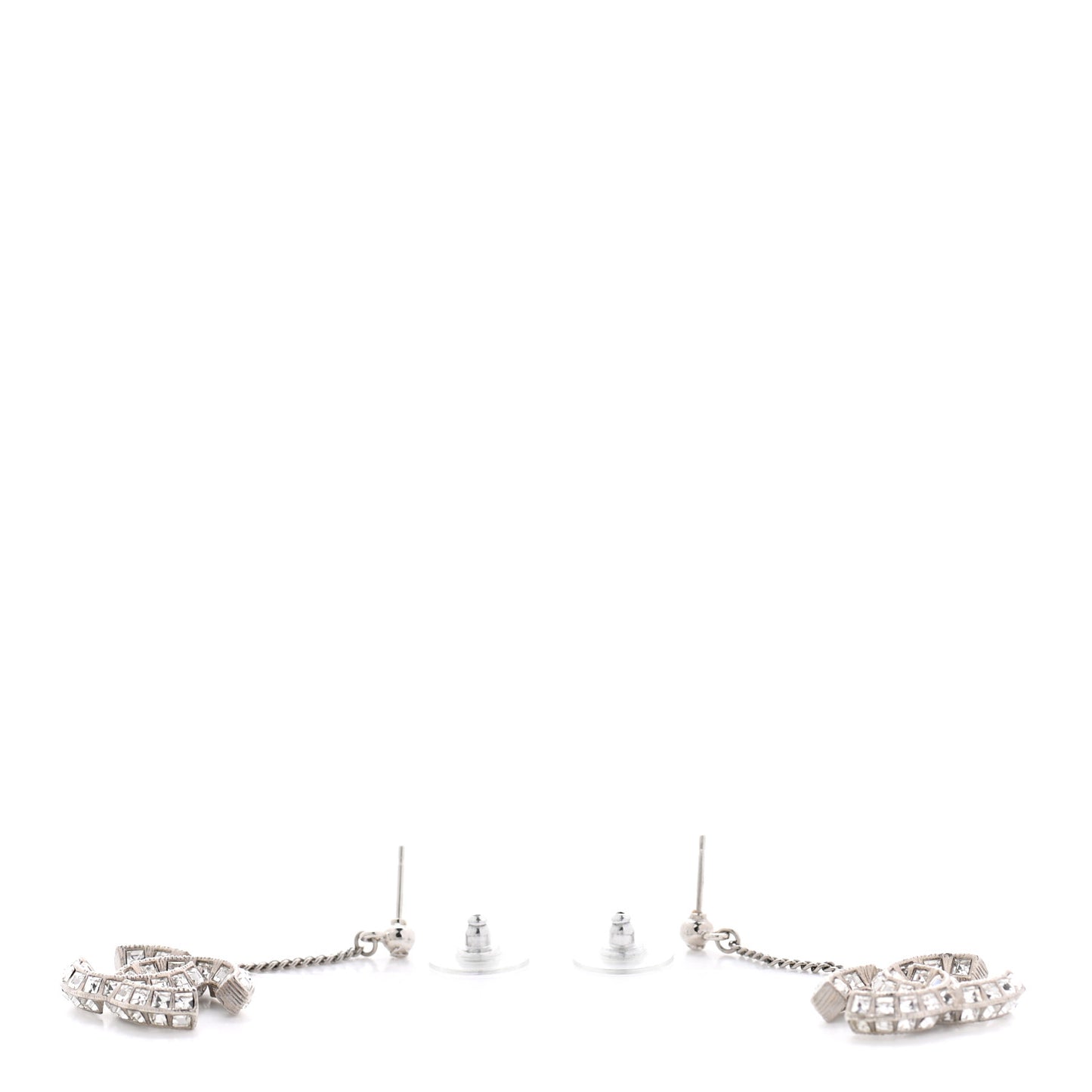 Baguette Crystal CC Drop Earrings Silver
