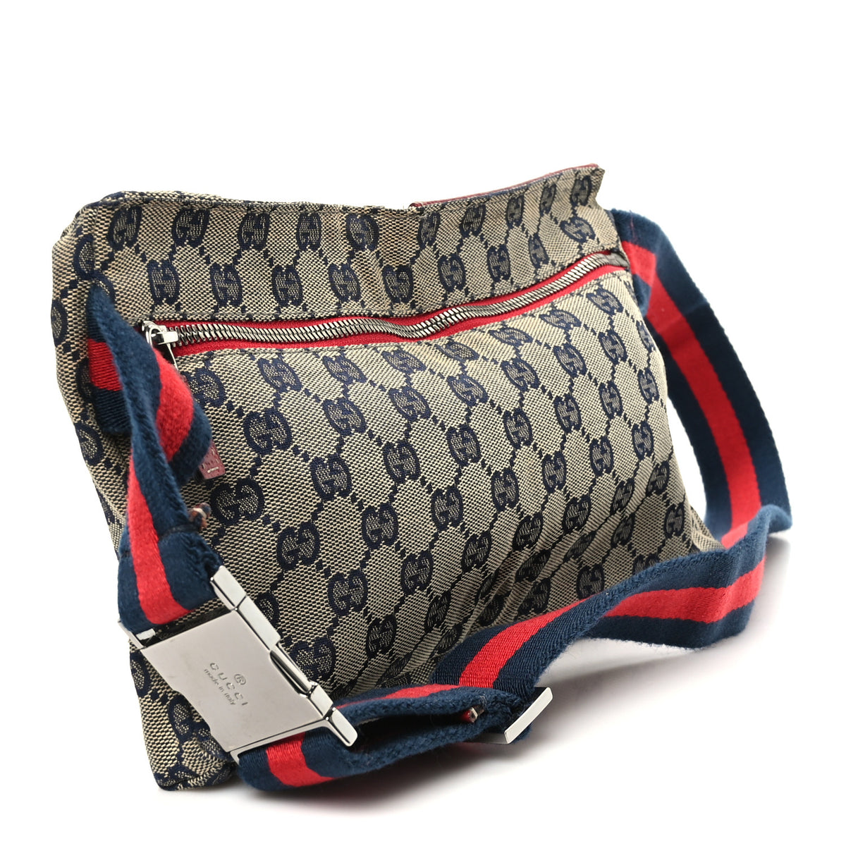 GG Monogram Web Double Pocket Belt Bag Navy Red