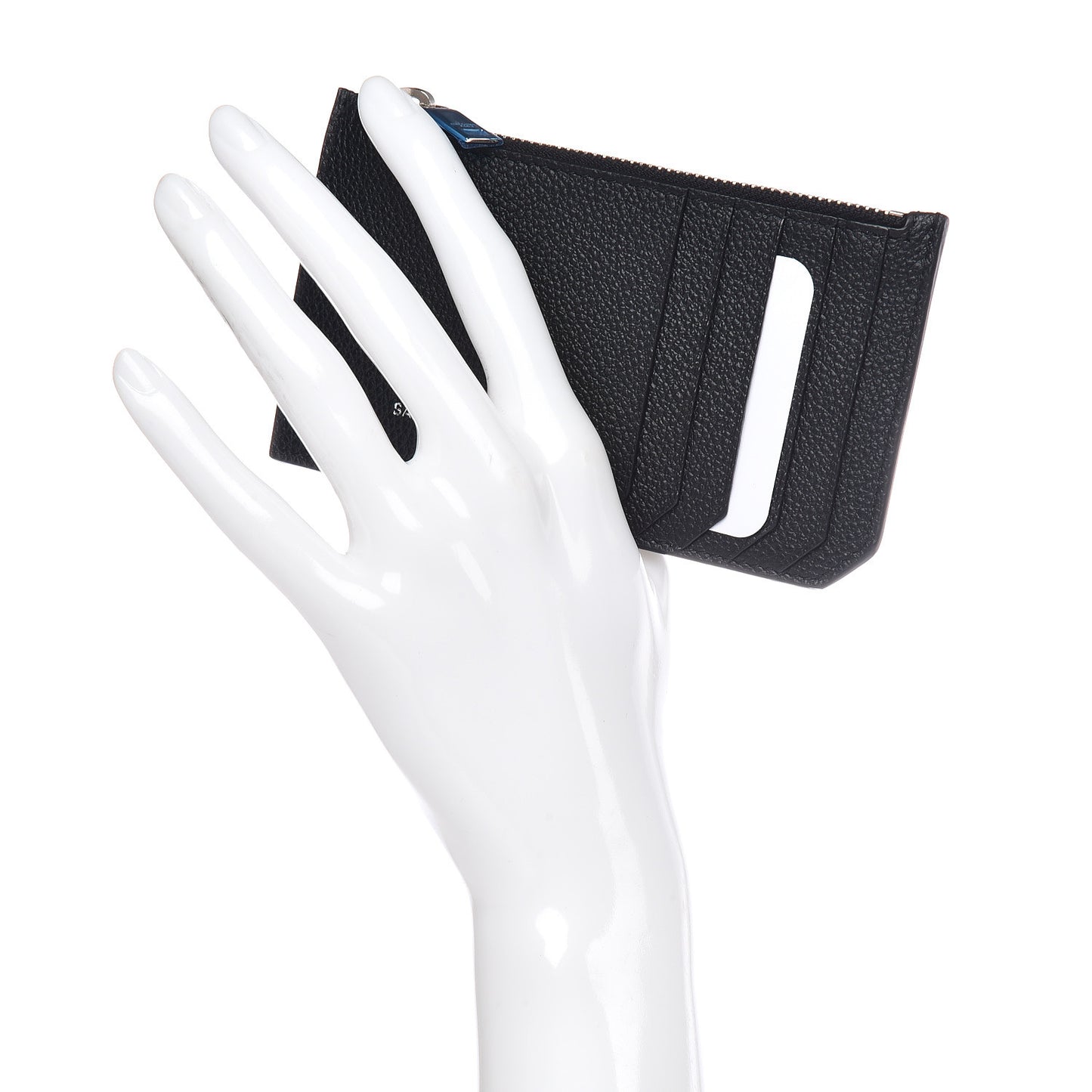 Grained Calfskin 5 Fragments Zip Pouch Card Holder Black