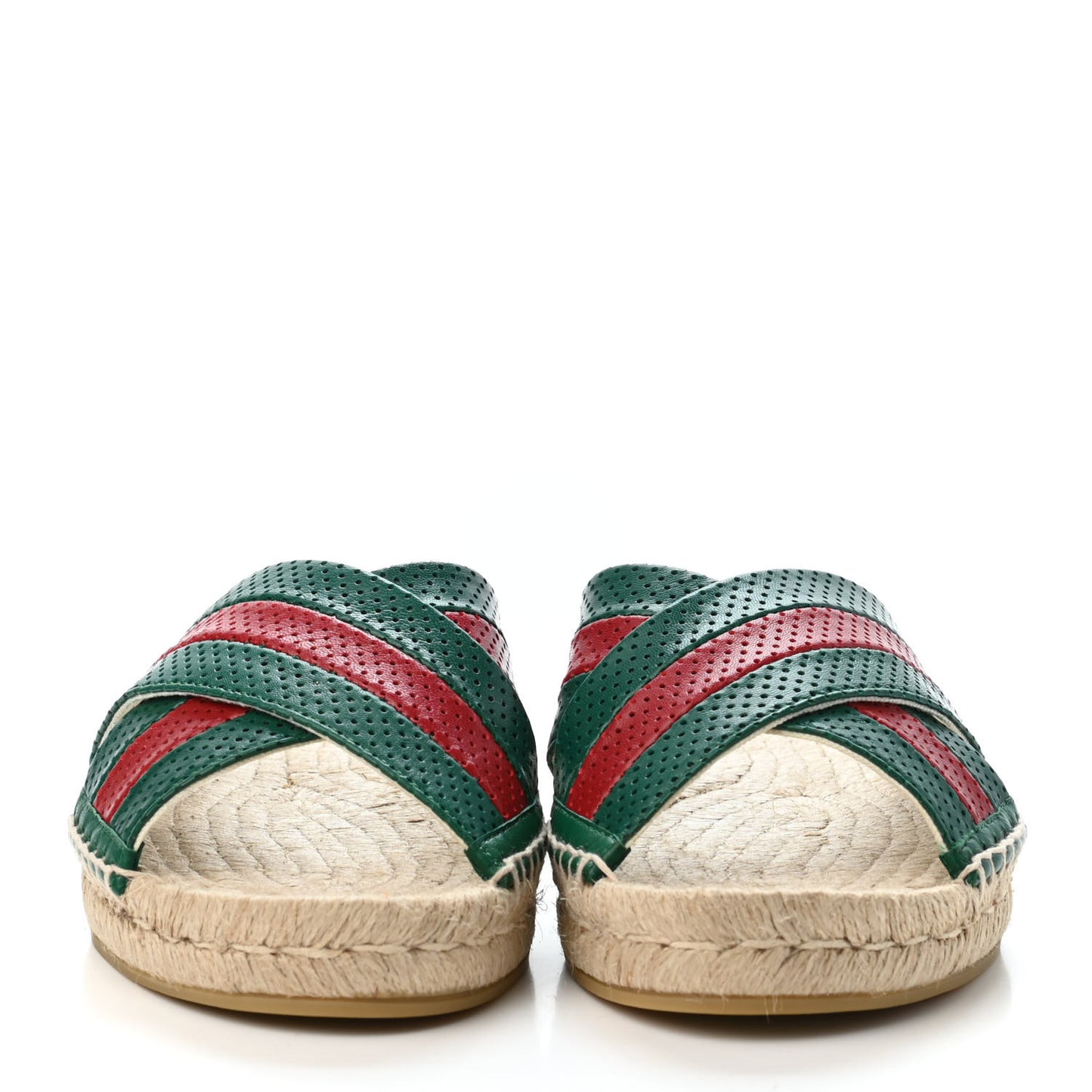 Calfskin Perforated Web Espadrille Sandals 38.5 Red Green