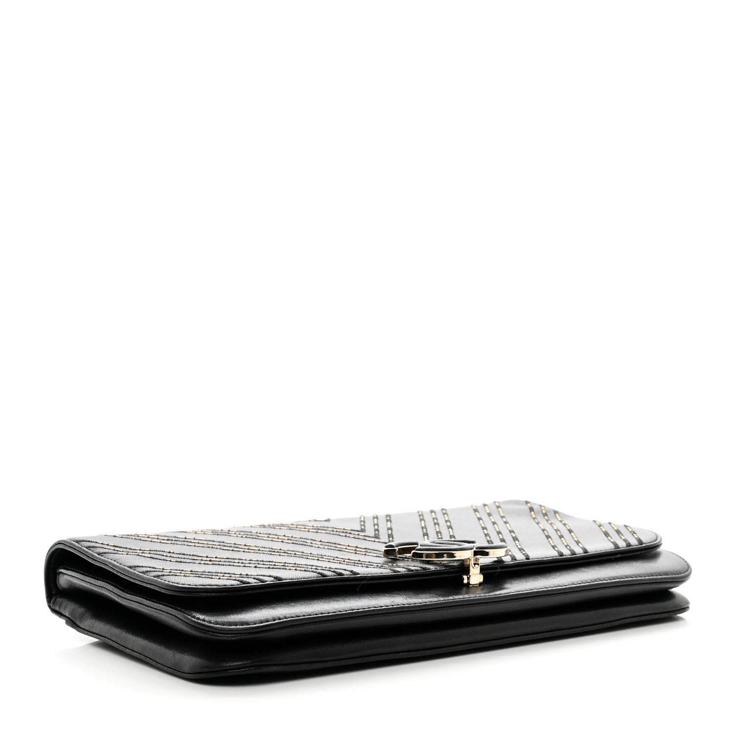 Chanel Lambskin Chain Chevron CC Clutch Black 4 of 9
