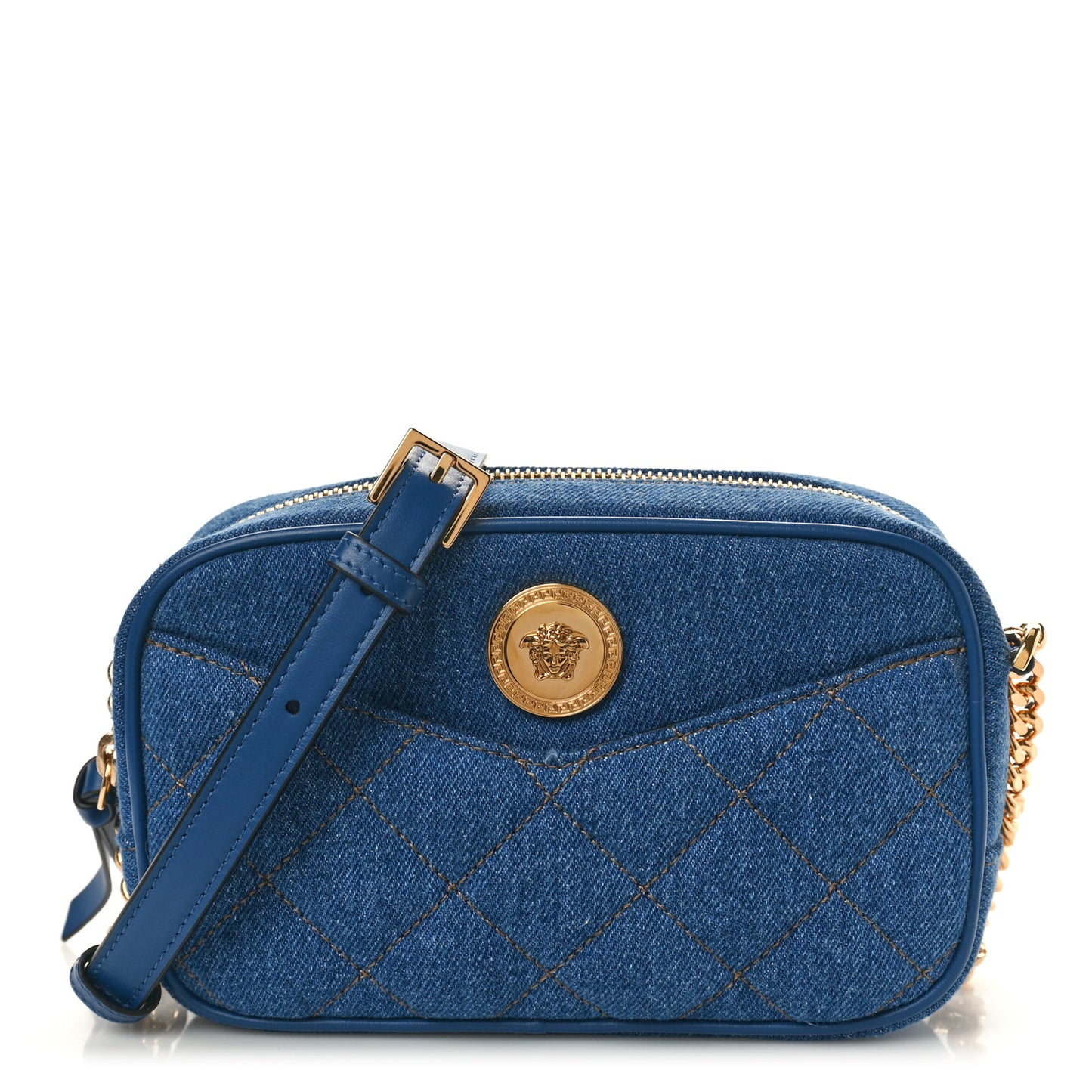 Denim Quilted La Medusa Camera Bag Blue