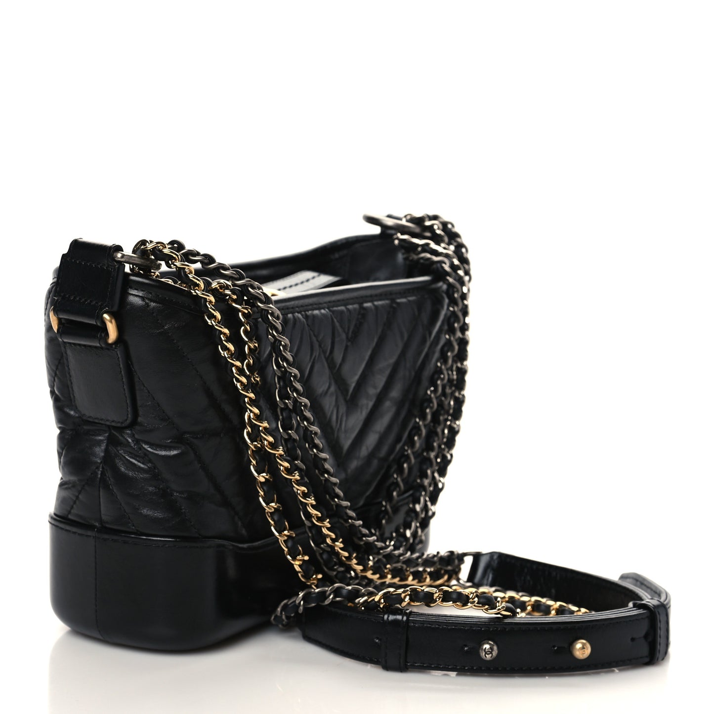 Aged Calfskin Chevron Quilted Small Gabrielle Hobo Black