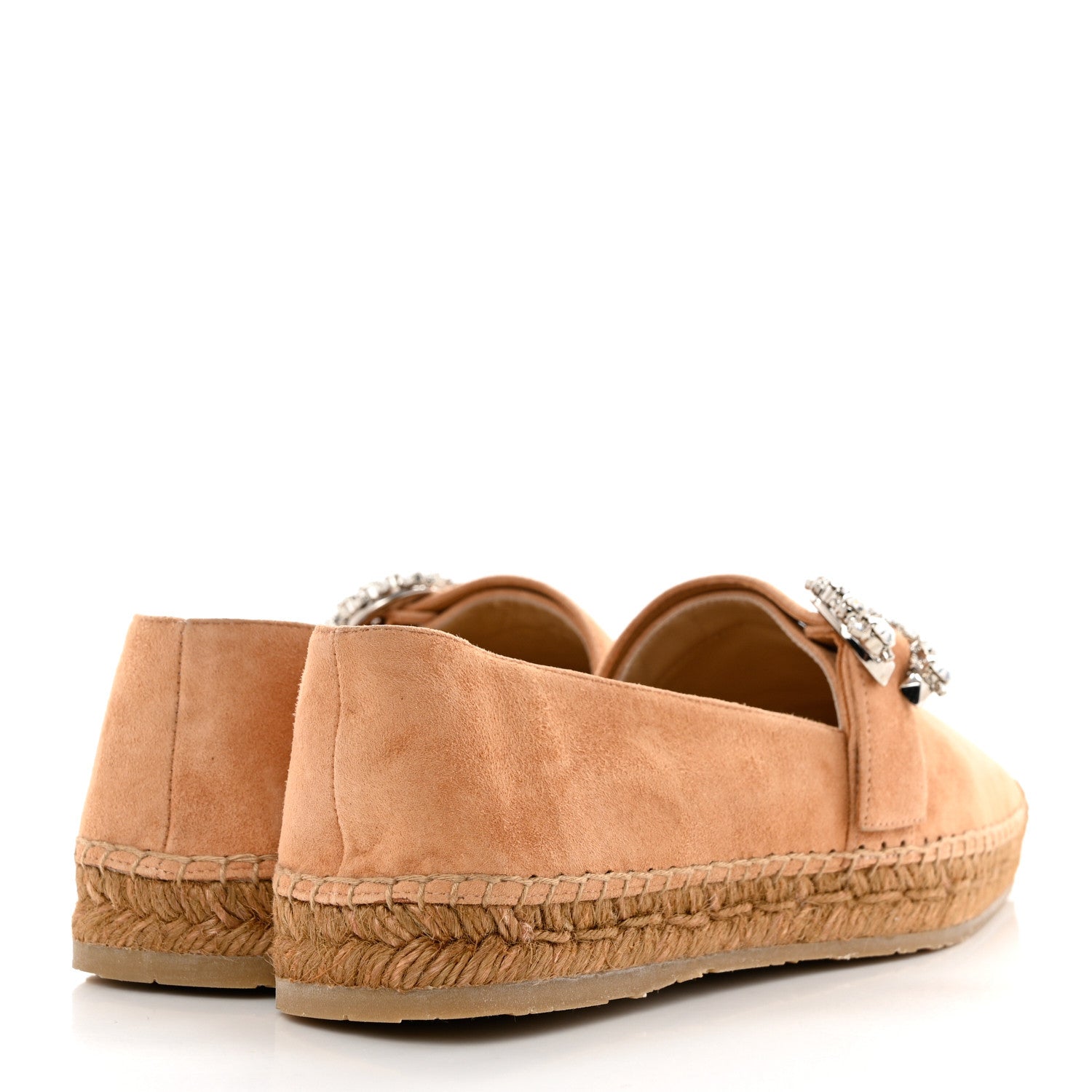 Jimmy Choo Suede Calfskin Crystal Embellished Dru Espadrilles 38 Beige 4 of 9