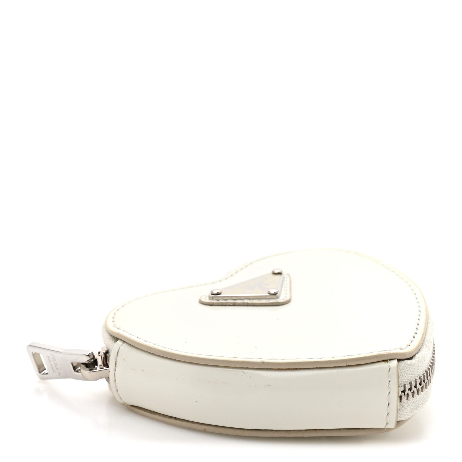 Prada Spazzolato Heart Coin Pouch Bag Charm White 1863231