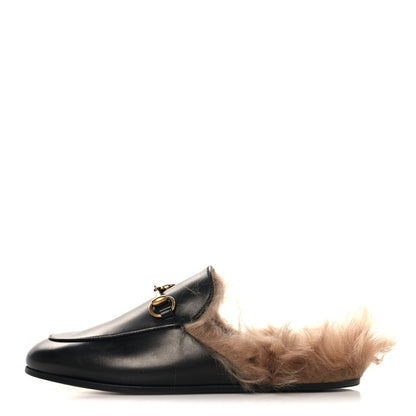 Gucci Calfskin Fur Womens Princetown Slippers 35 Black 1 of 8