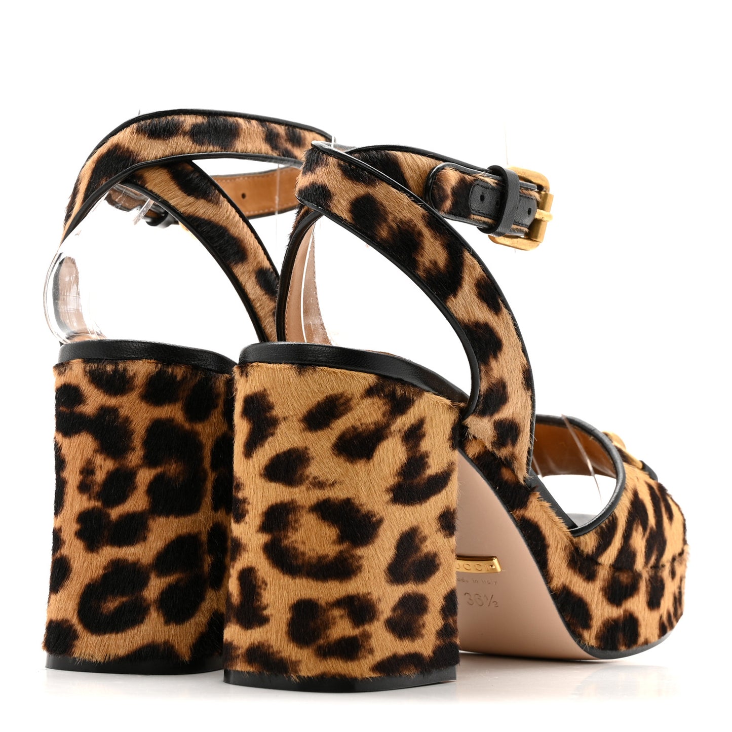 Calf Hair Leopard Print Horsebit 25/60mm Platform Sandals 36.5 Hazelnut Black
