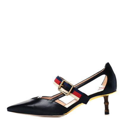 Gucci Malaga Kid Grosgrain Sylvie Web Bamboo Mules 36 Black 1 of 10
