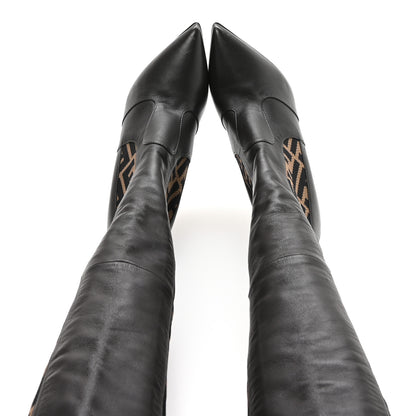 Fendi Nappa Microfiber Fabric FF Rockoko Thigh High Boots 38 Ebano Tobacco Black 2 of 7