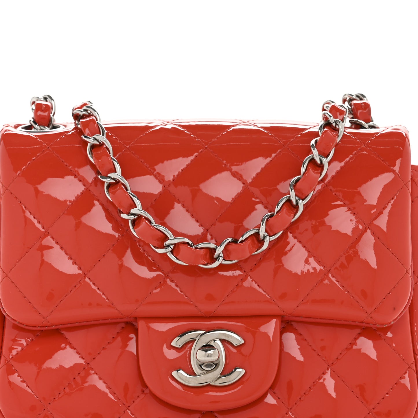 Patent Quilted Mini Square Flap Orange
