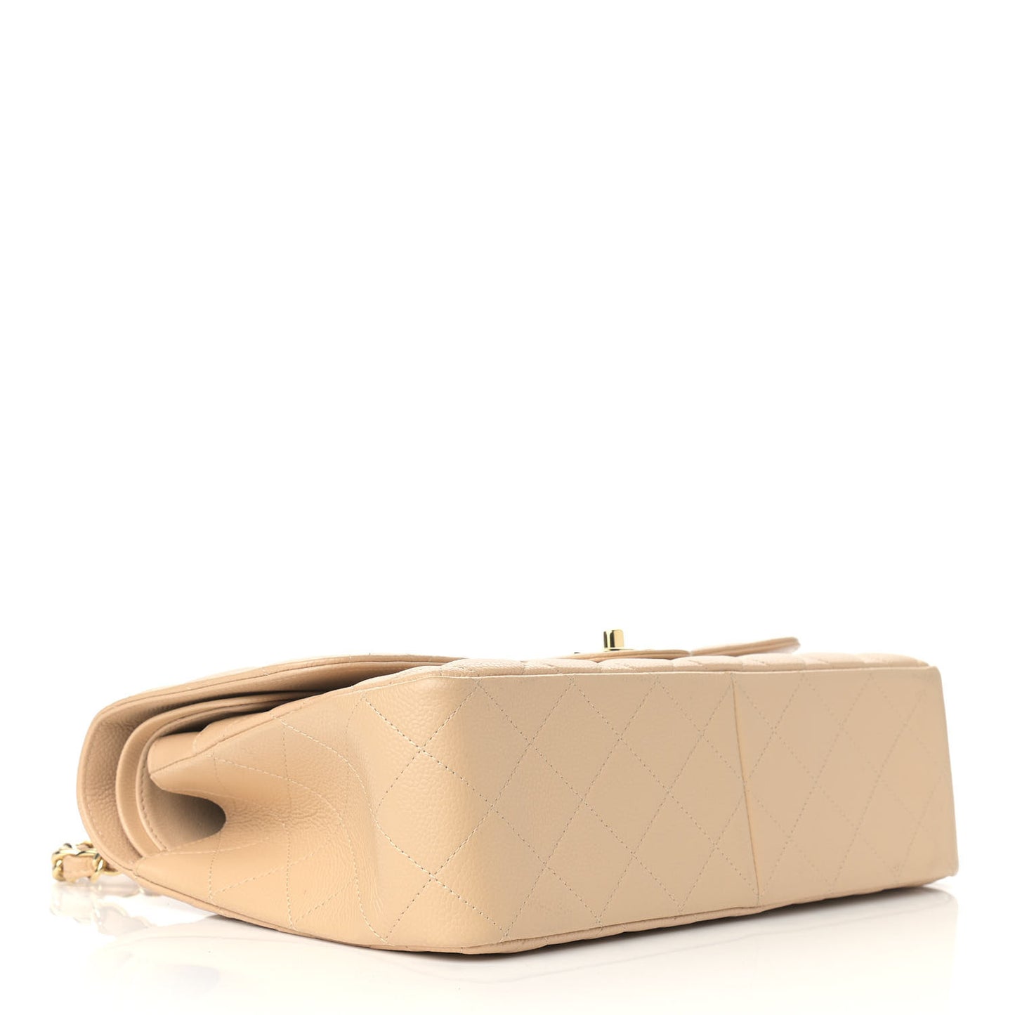 Caviar Quilted Jumbo Double Flap Beige Clair