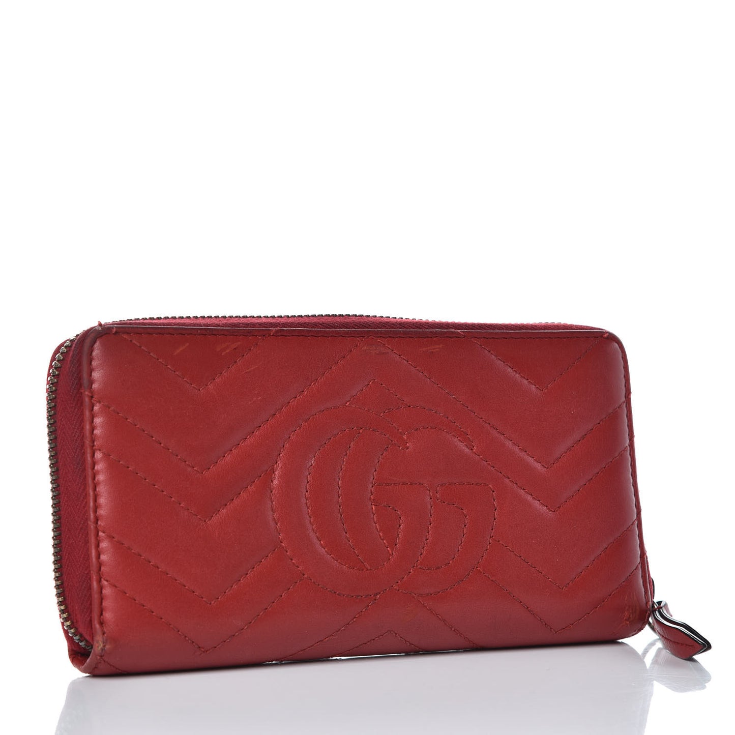 Calfskin Matelasse GG Marmont Zip Around Wallet Hibiscus Red