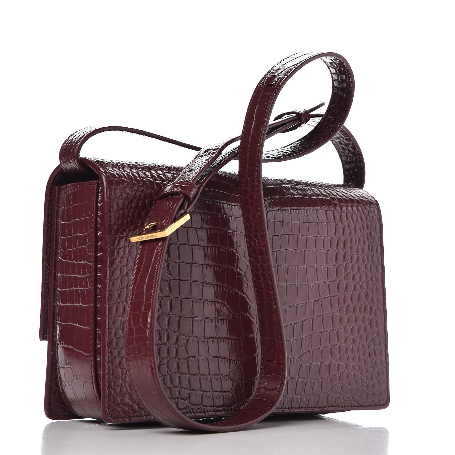 Saint Laurent Calfskin Crocodile Embossed Medium Bellechasse Satchel Rouge Legion 3 of 7