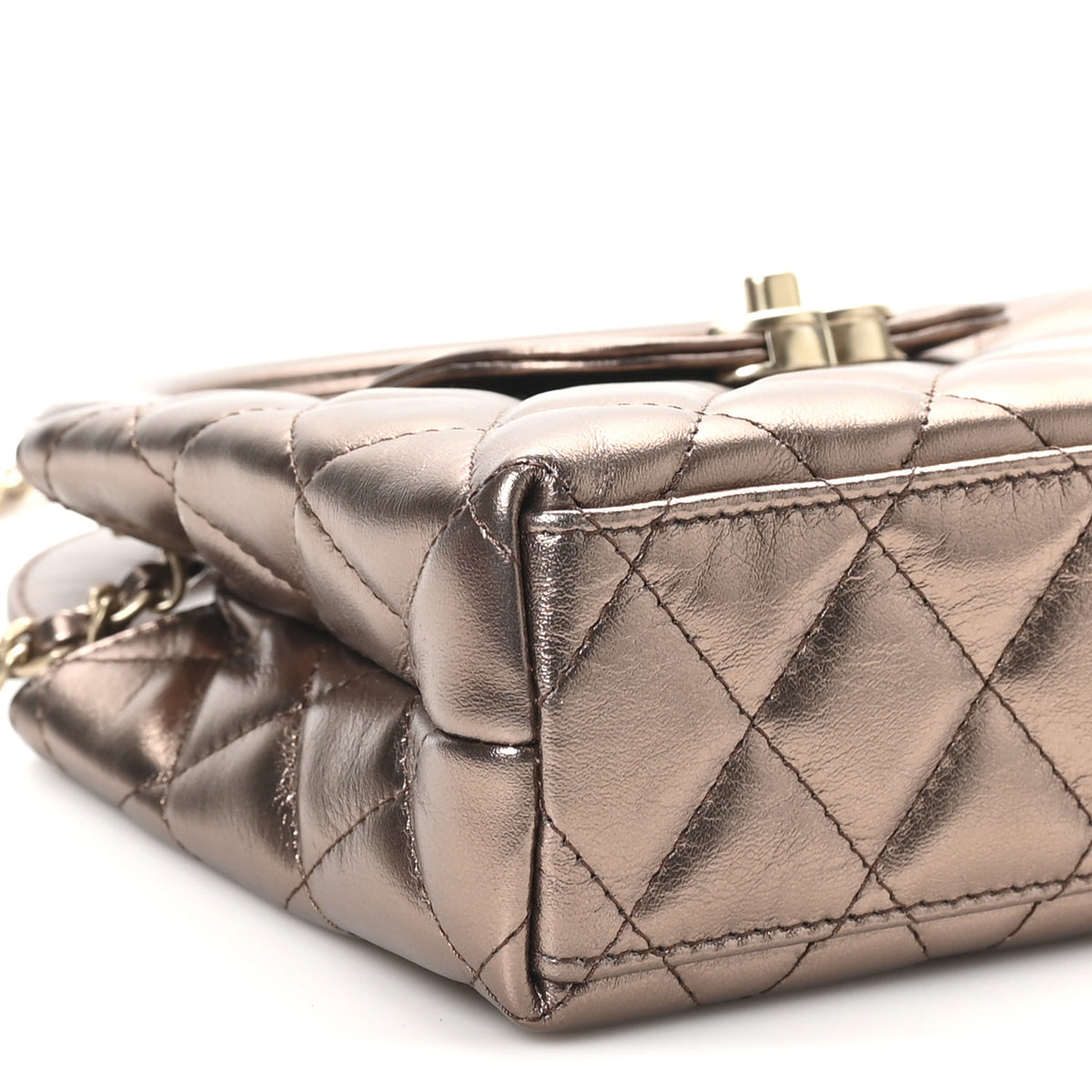 Chanel Metallic Aged Calfskin Quilted Nano Kelly Shopper Light Brown 9 of 10