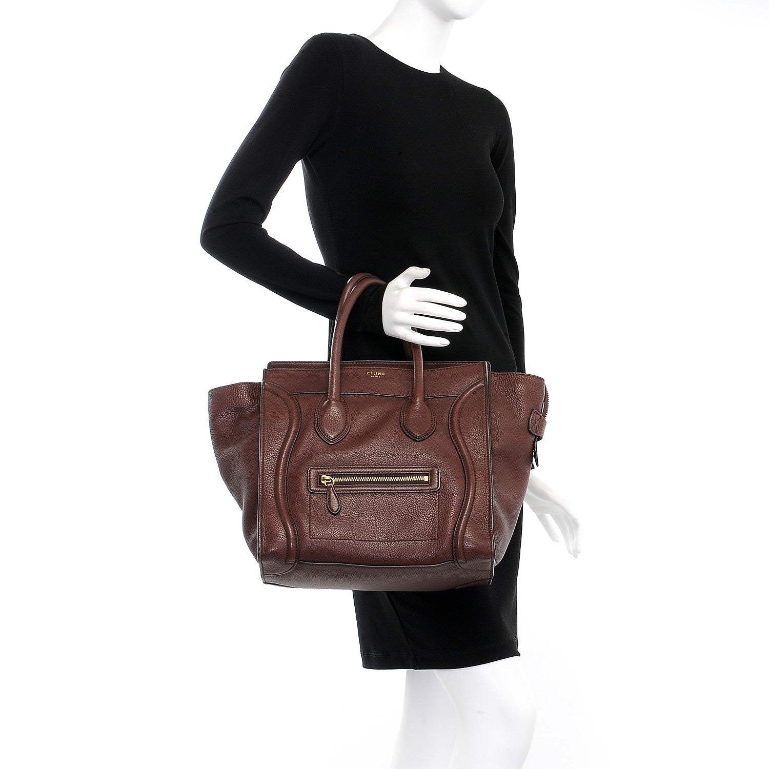 Celine Pebbled Calfskin Mini Luggage Chocolate 2 of 12