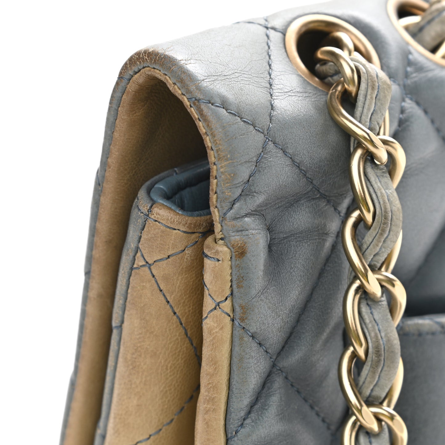 Lambskin Degrade Quilted Jumbo Single Flap Light Blue