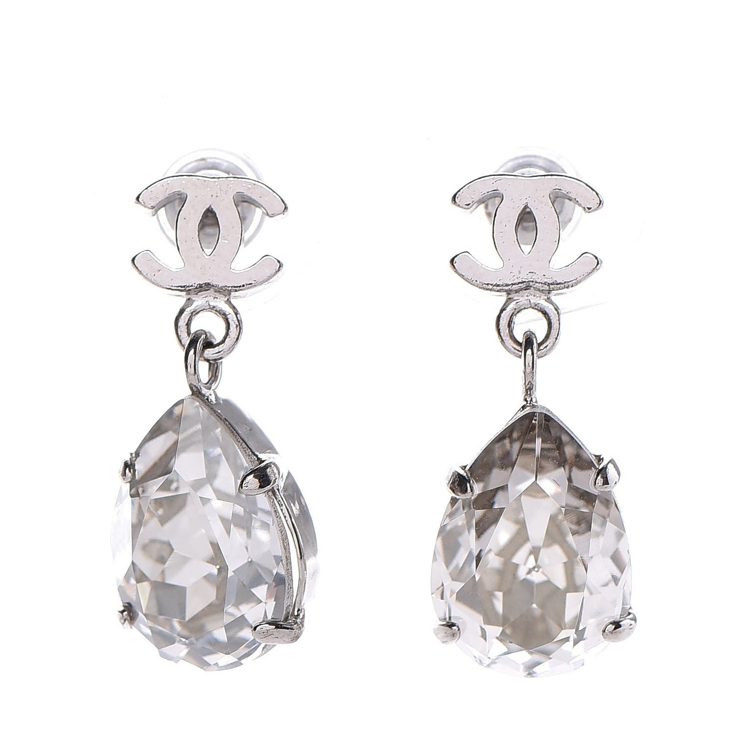 Crystal CC Drop Earrings Silver