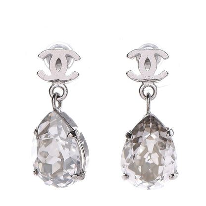 Chanel Crystal CC Drop Earrings Silver 1 of 4