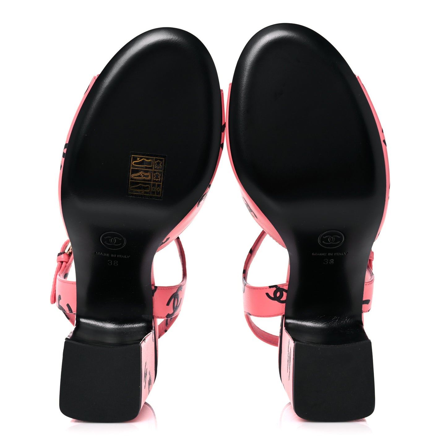 Printed Lambskin CC Sandals 38 Pink Black