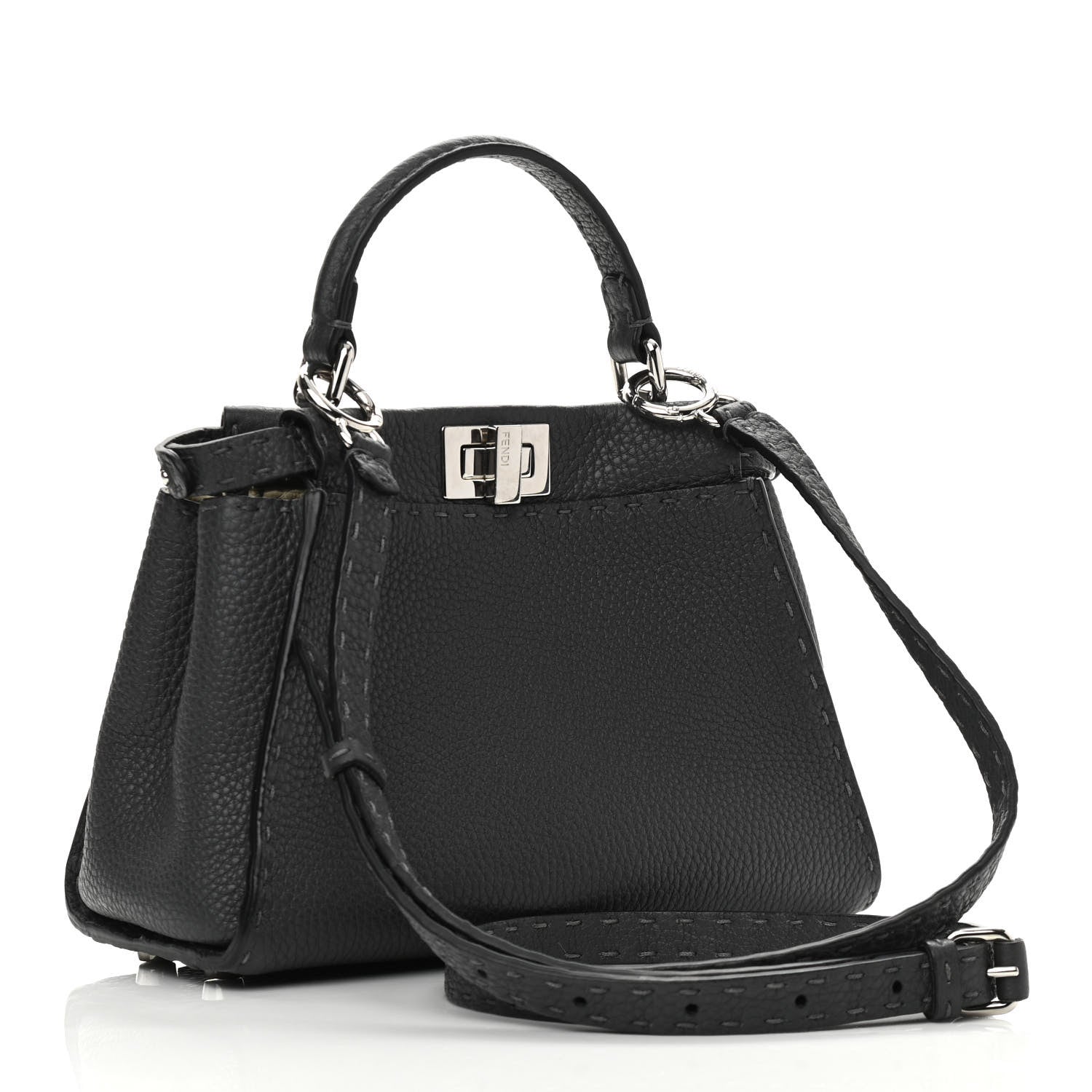 Fendi Cuoio Romano Selleria Bi-Color Mini Peekaboo Iconic Satchel Asfalto Latte 3 of 10