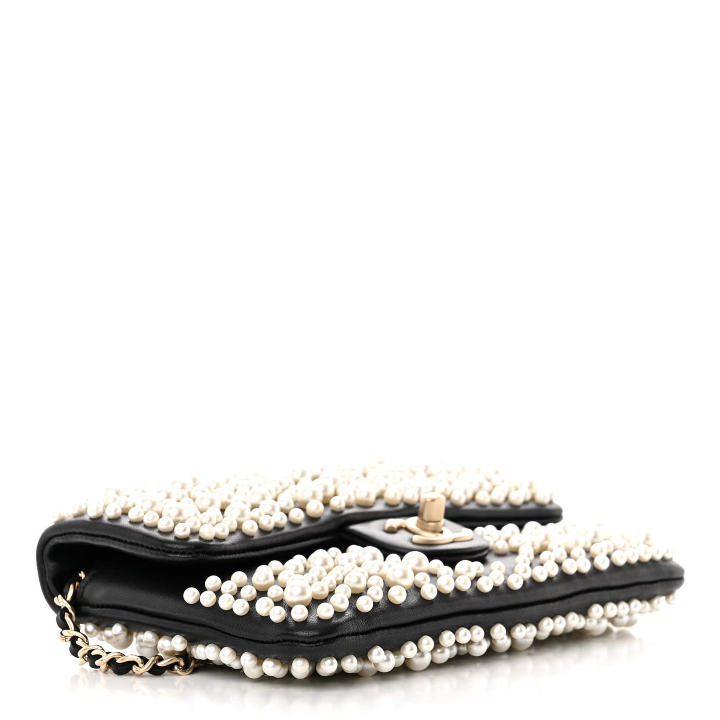 Lambskin Pearls Flap Black