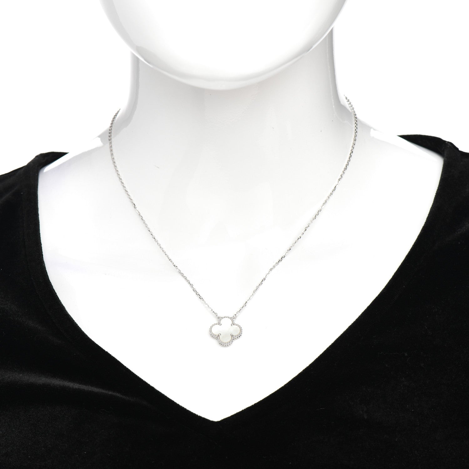 Van Cleef & Arpels 18K White Gold Mother of Pearl Vintage Alhambra Pendant Necklace 2 of 5