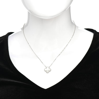 Van Cleef & Arpels 18K White Gold Mother of Pearl Vintage Alhambra Pendant Necklace 2 of 5