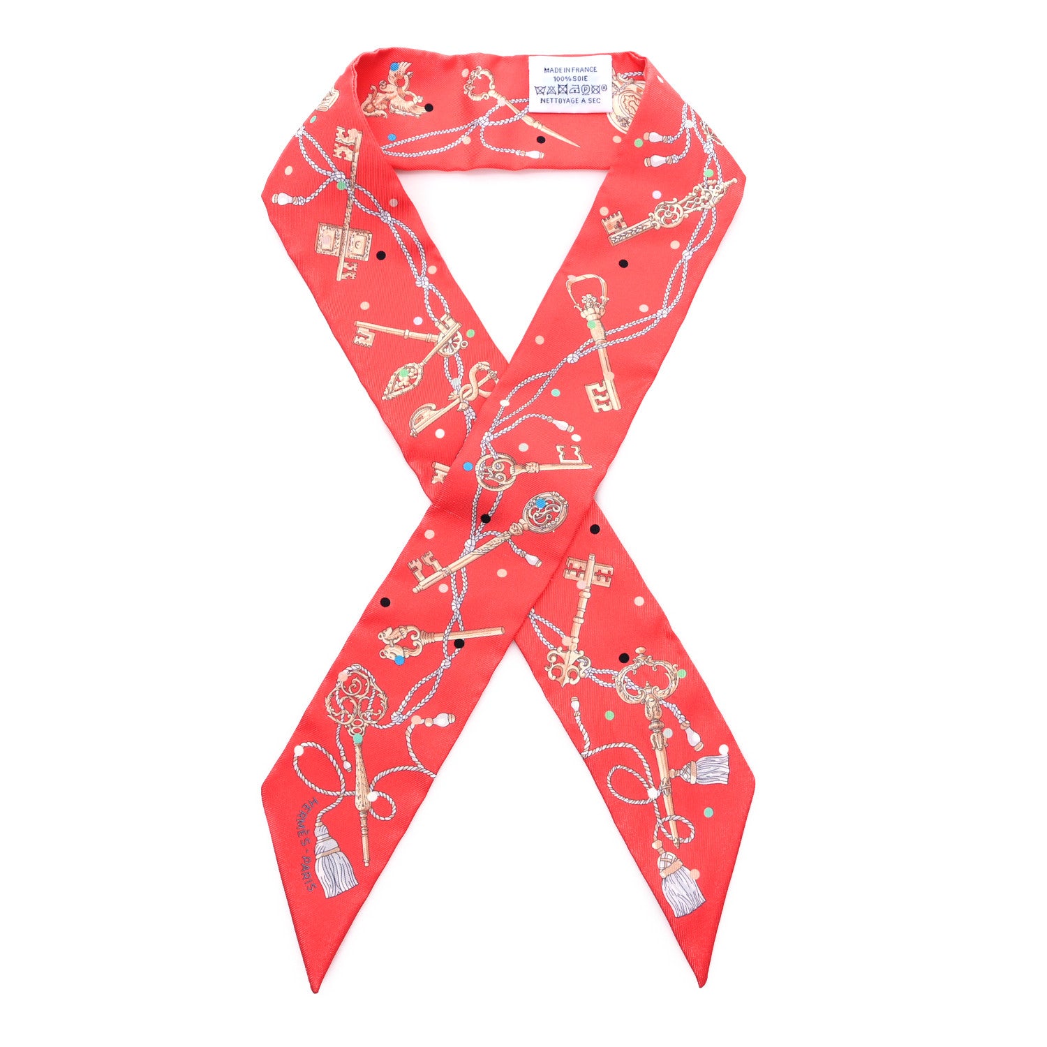 Hermes Silk Les Cles A Pois Twilly Grenadine Beige Multicolor 1 of 3