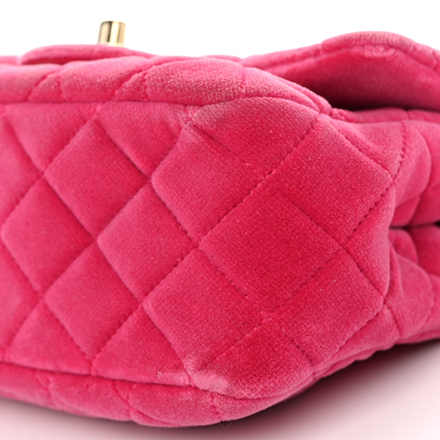 Chanel Velvet Quilted Mini Square Pearl Crush Flap Fuchsia 10 of 11