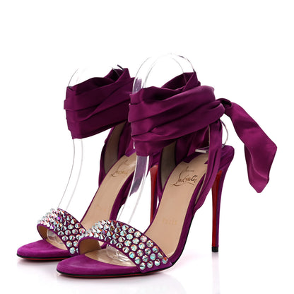 Christian Louboutin Crepe Satin Veau Velours Krystal Du Desert 100 Sandal 37 Version Ricelieu 3 of 9