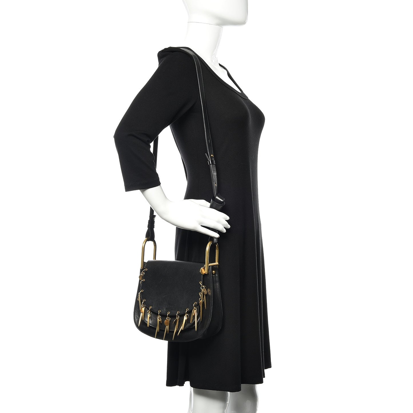 Calfskin Small Charm Hudson Shoulder Bag Black